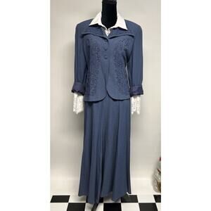 Vintage 90s Zelda 2pc Suit Jacket & Maxi Skirt Sz 12 Medium Flowy Embroidered